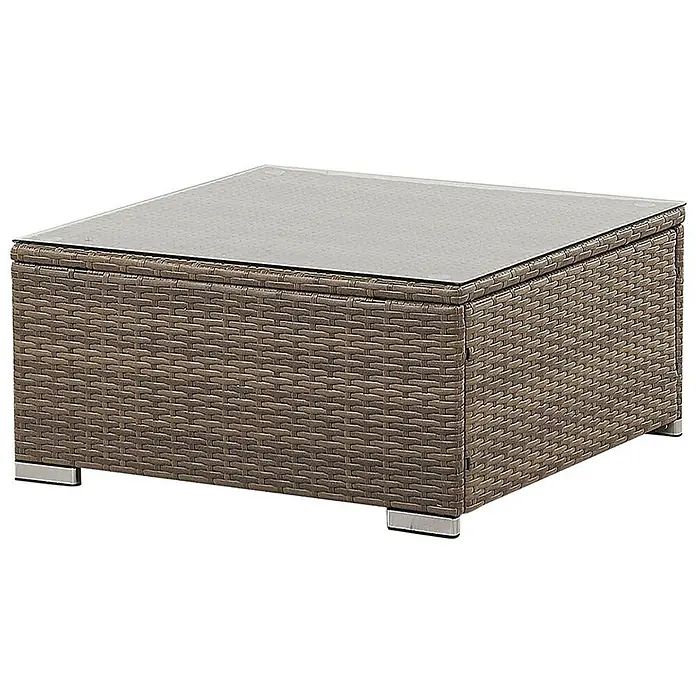 21-tlg Lounge Set BELVEDERE in Braun/Weiß -  - Quadratischer Outdoor-Couchtisch mit braunem Rattangeflecht, Glasplatte und Metallfüßen.