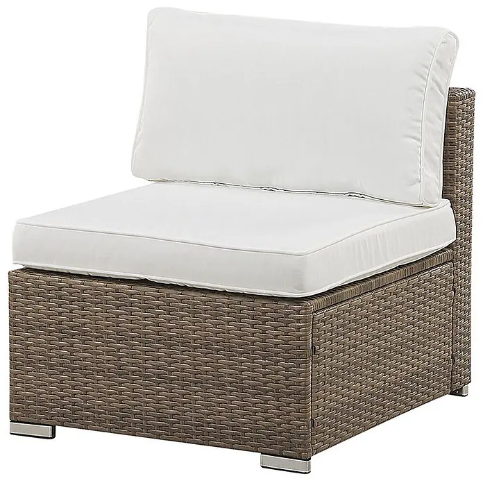 21-tlg Lounge Set BELVEDERE in Braun/Weiß -  - Brauner Rattan-Gartenstuhl ohne Armlehnen mit dicken weißen Kissen.