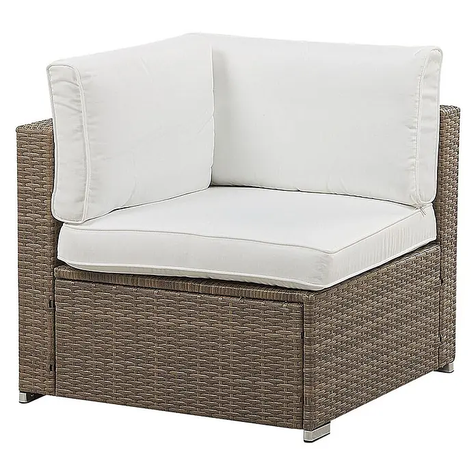 21-tlg Lounge Set BELVEDERE in Braun/Weiß -  - Brauner Rattan-Eckstuhl für den Außenbereich mit dicken weißen Kissen.