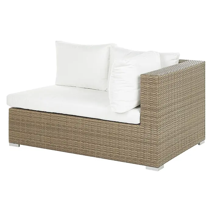 26-tlg Lounge Set MAESTRO in Braun/Weiß -  - Braunes Rattan-Ecksofa-Element für den Außenbereich mit weißen Kissen.
