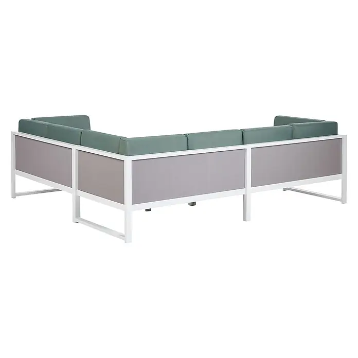 16-tlg Lounge Set CASTELLA/FRATTE in Grün/Weiß/Grau linksseitig -  - L-förmiges Outdoor-Sofa mit weißem Gestell, grauen Seitenwänden und grünen Kissen.