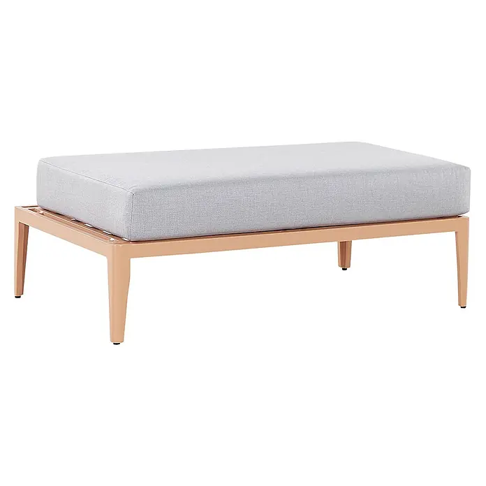 5-tlg Lounge Set RIMA in Grau/Braun linksseitig -  - Rechteckiger hellgrauer Stoff-Ottomane auf pfirsichfarbenem Metallgestell.
