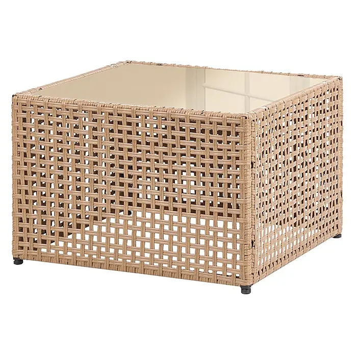 7-tlg Lounge Set OMEGANA in Beige/Schwarz -  - Quadratischer brauner Rattan-Beistelltisch mit Glasplatte.