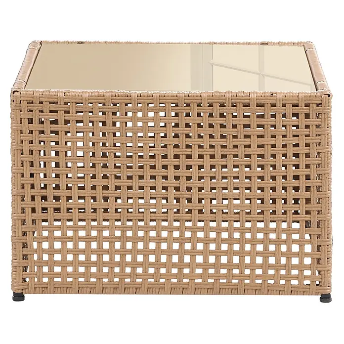 7-tlg Lounge Set OMEGANA in Beige/Schwarz -  - Rechteckiger, hellbrauner Outdoor-Tisch aus Geflecht mit Glasplatte.