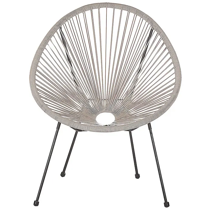 3-tlg Bistro Set ACAPULCO II in Grau/Schwarz -  - Moderner Stuhl mit beigem Schnürgeflecht-Sitz und -Rückenlehne auf schwarzen Metallbeinen.