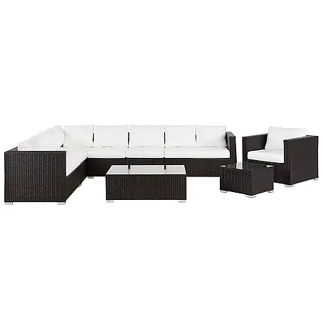8-tlg Lounge Set XXL in Braun/Weiß rechtsseitig