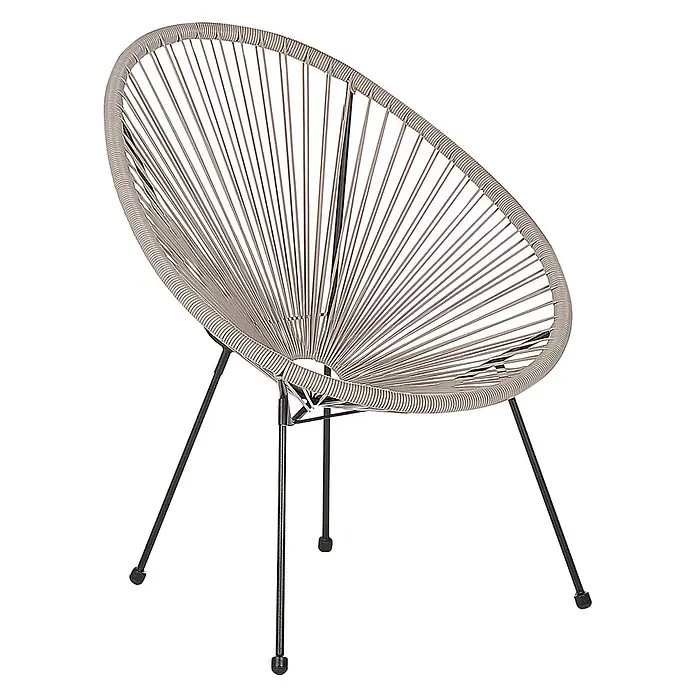 3-tlg Bistro Set ACAPULCO II in Grau/Schwarz -  - Runder, hellgrauer Acapulco-Stuhl mit geflochtenen Schnüren und schwarzen Metallbeinen.