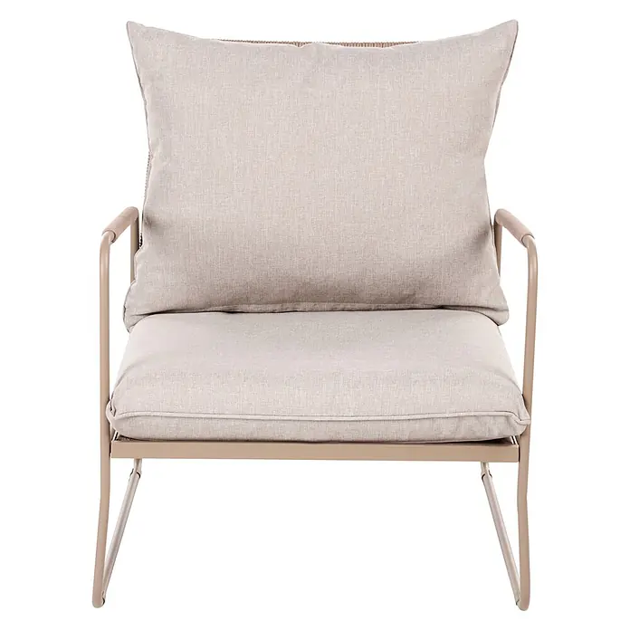4-tlg Lounge Set ACCEGLIO in Beige -  - Moderner Sessel mit hellbeigem Metallgestell und dicken, hellen Stoffkissen.