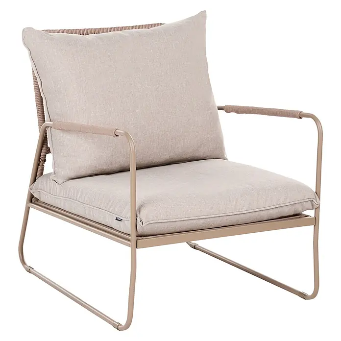 4-tlg Lounge Set ACCEGLIO in Beige -  - Beiger Outdoor-Sessel mit Metallrahmen, Stoffpolstern und seilumwickelten Armlehnen.
