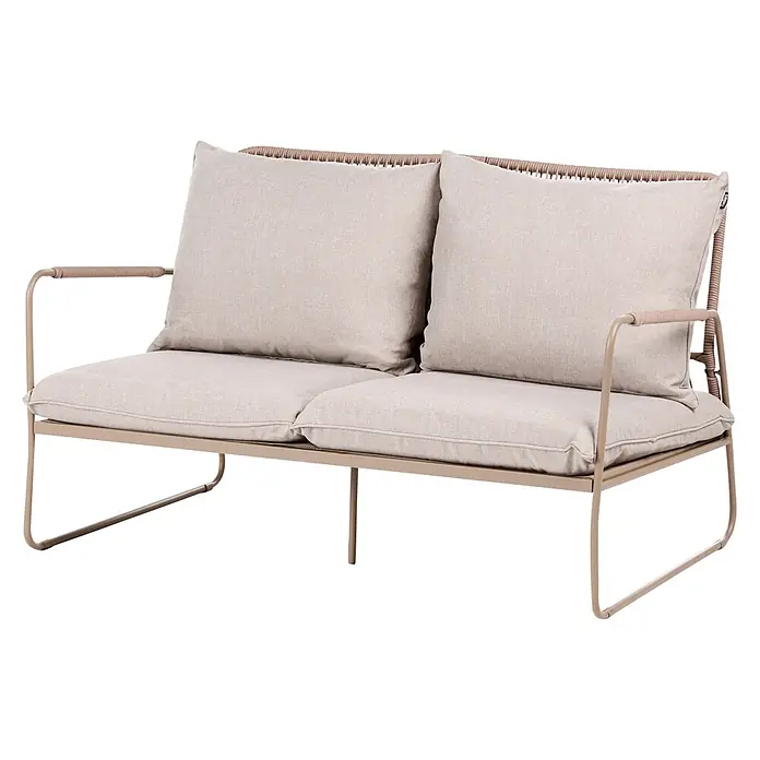 4-tlg Lounge Set ACCEGLIO in Beige -  - Helles beiges Zweisitzer-Sofa mit beigem Metallgestell, geflochtener Rückenlehne und weichen Stoffkissen.