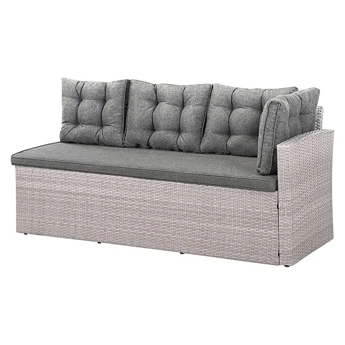 12-tlg Lounge Set VITERBO in Grau -  - Helles Rattan-Gartenssofa mit dunkelgrauen Sitz- und Rückenkissen. Dieses Ecksofa hat eine Armlehne.