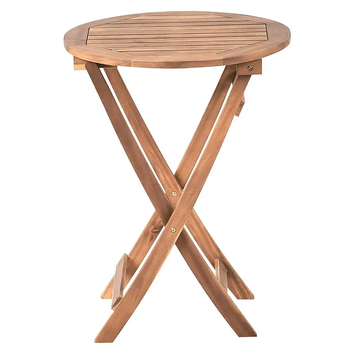 3-tlg Bistro Set RIVAROTTA in Braun/Schwarz -  - Runder klappbarer Holztisch mit Lamellenplatte und X-förmigen klappbaren Beinen.