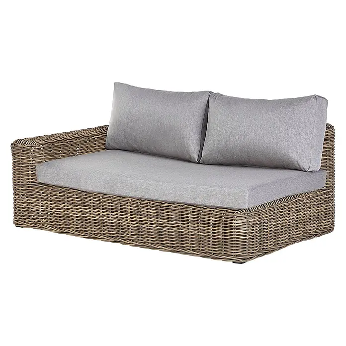 4-tlg Lounge Set PALERMO in Braun/Grau -  - Eckelement aus Korbgeflecht für den Außenbereich mit hellgrauen Kissen.
