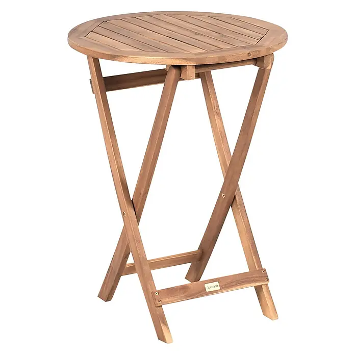 3-tlg Bistro Set RIVAROTTA in Braun/Schwarz -  - Runder, faltbarer Holztisch in Rotbraun mit Lattenplatte und X-Beinen.