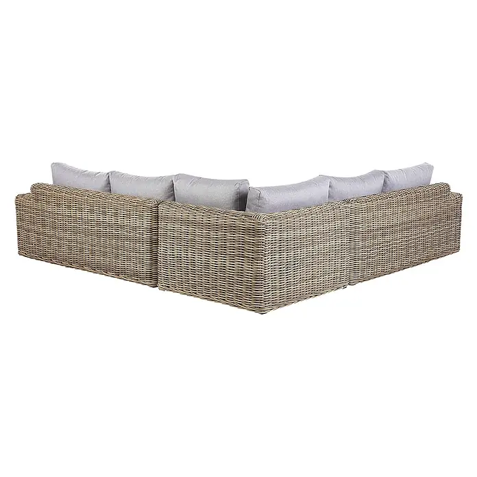 4-tlg Lounge Set PALERMO in Braun/Grau -  - Geflochtenes Polyrattan-Gartensofa mit hellgrauen Kissen.