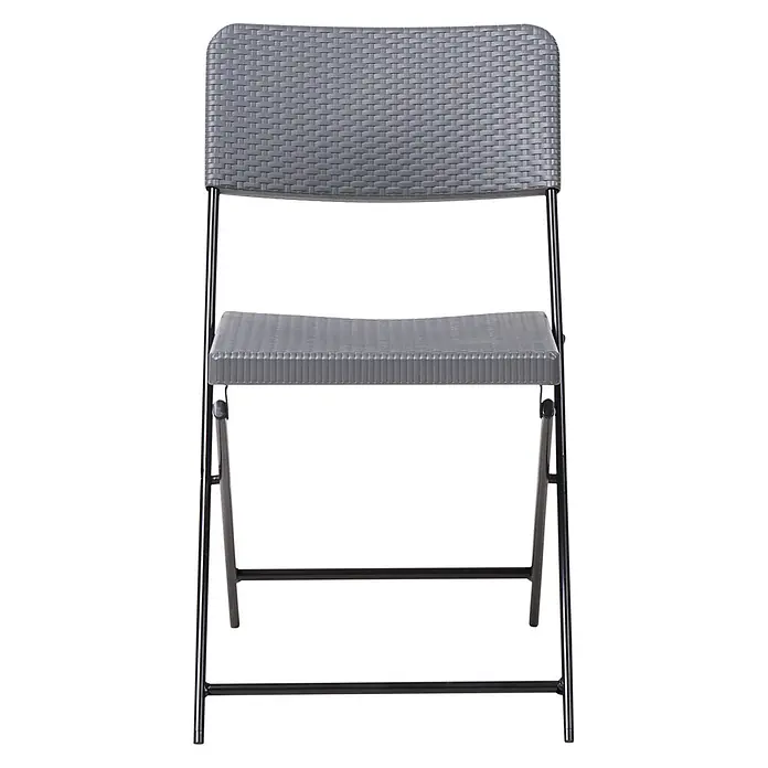 3-tlg Bistro Set TRAPPETO in Grau/Schwarz -  - Grauer Klappstuhl mit geflochtener Kunststoffsitzfläche und Rückenlehne und schwarzem Metallrahmen.