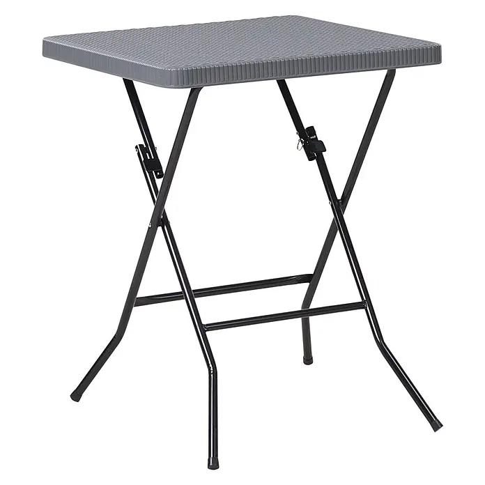 3-tlg Bistro Set TRAPPETO in Grau/Schwarz -  - Grauer quadratischer Klapptisch mit strukturierter Kunststoffplatte und schwarzen Metallbeinen.