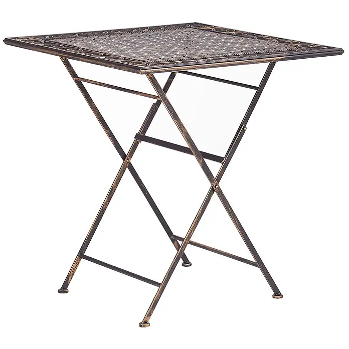 3-tlg Bistro Set BORMIO in Schwarz/Gold -  - Quadratischer, bronzefarbener Metall-Klapptisch mit perforierter Platte und dekorativem Rand, ideal für kleine Räume.
