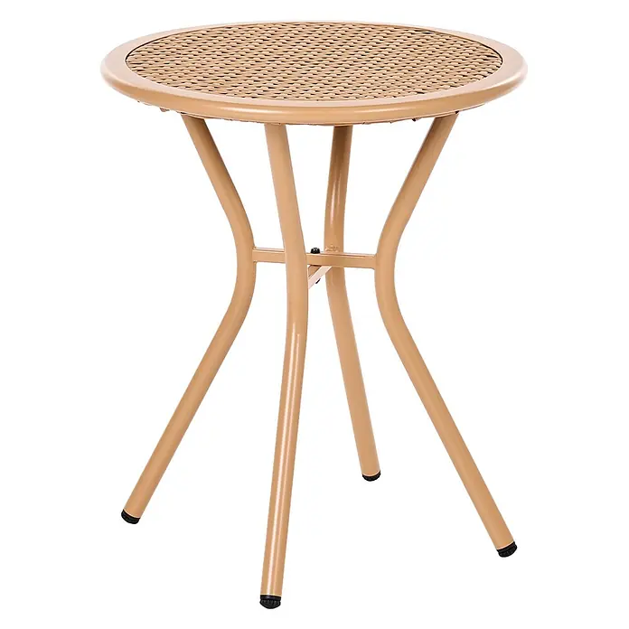 7-tlg Bistro Set FERLA in Braun/Weiß -  - Hellbrauner runder Metall-Terrassentisch mit perforierter Platte und gebogenen Beinen.