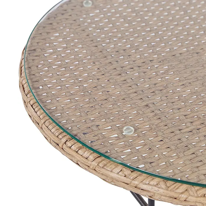 5-tlg Bistro Set TROPEA II in Braun/Schwarz -  - Flecht-Gartentisch mit klarer Glasplatte, durch transparente Abstandhalter gesichert.