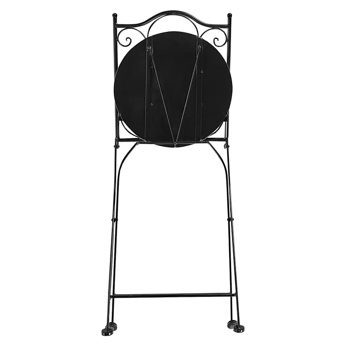 2-tlg Bistro Set COZZANA in Schwarz/Grün -  - Schwarzer Metall-Klapptisch, aufrecht in gefalteter Position stehend.