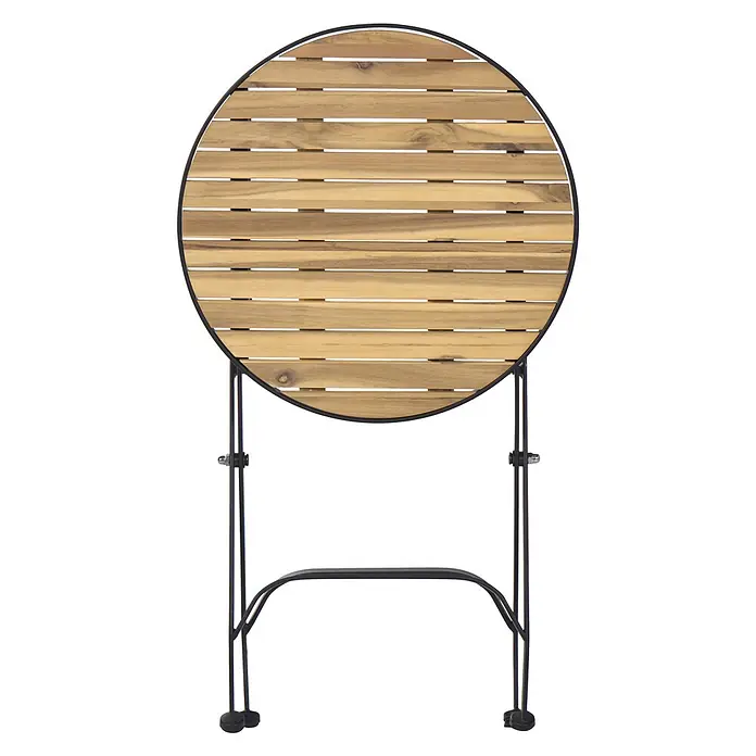3-tlg Bistro Set LASCARI in Braun/Schwarz -  - Klappbarer runder Terrassentisch mit Lattenplatte aus Naturholz und schwarzem Metallgestell.