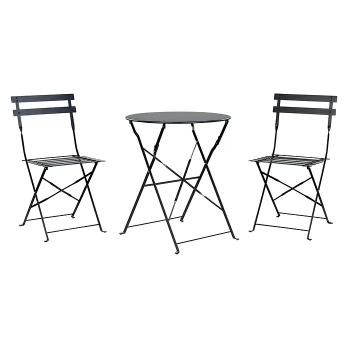 3-tlg Bistro Set FIORI in Schwarz -  - Schwarzes Klapp-Bistro-Set aus Metall mit rundem Tisch und zwei Stühlen.