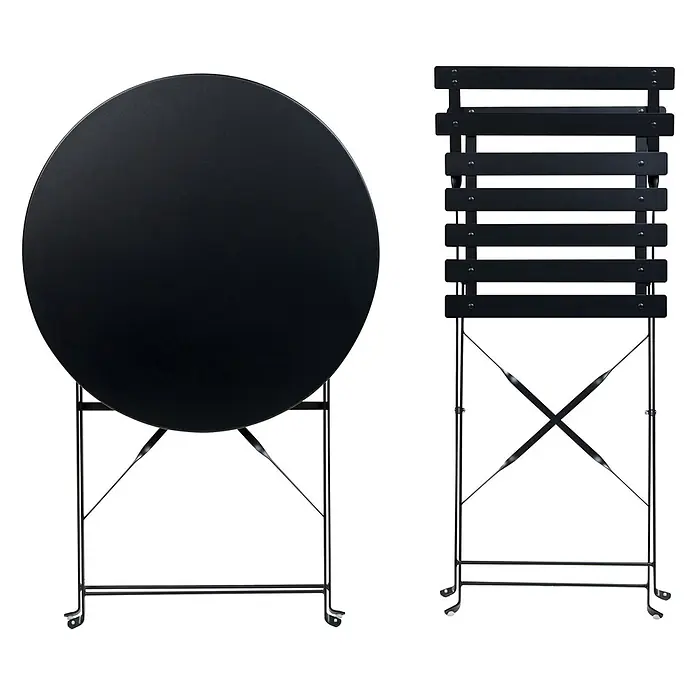 3-tlg Bistro Set FIORI in Schwarz -  - Klappbarer Bistrotisch und passender Stuhl aus schwarzem Metall.