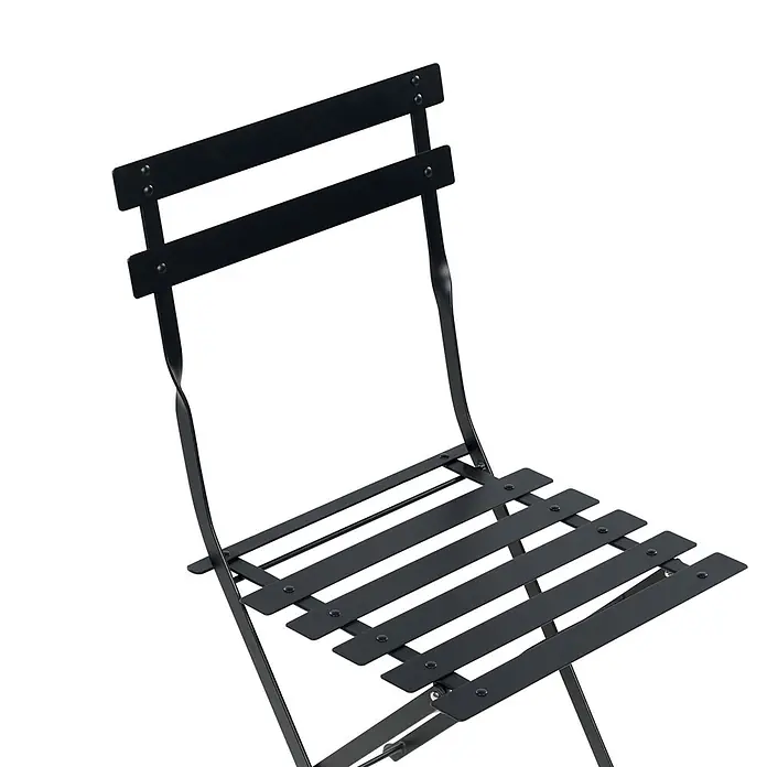 3-tlg Bistro Set FIORI in Schwarz -  - Schwarzer Klappstuhl aus Metall mit Lattenrostsitz und -lehne.