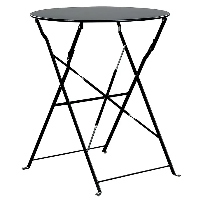 3-tlg Bistro Set FIORI in Schwarz -  - Schwarzer runder Klapptisch aus Metall mit X-förmigen Beinen.