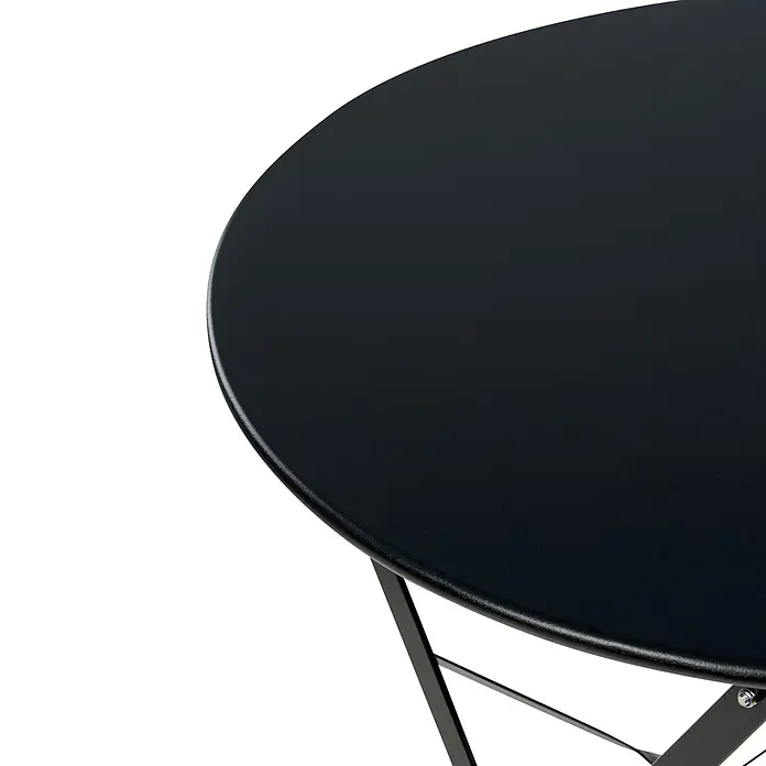 3-tlg Bistro Set FIORI in Schwarz -  - Dunkelgrauer runder Tisch mit strukturierter Oberfläche und schwarzem Metallgestell.