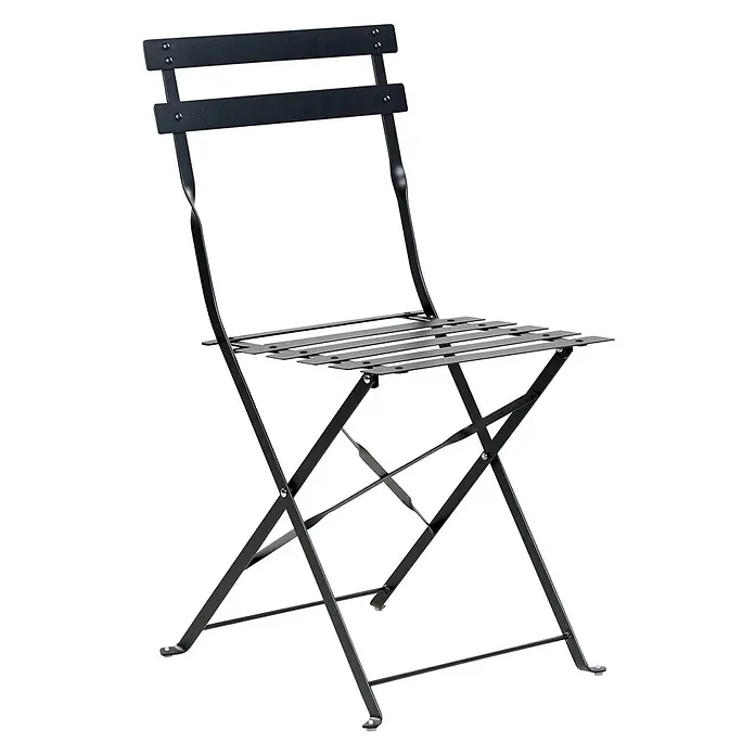 3-tlg Bistro Set FIORI in Schwarz -  - Schwarzer klappbarer Bistro-Stuhl aus Metall mit Lattenrostsitz und Rückenlehne.