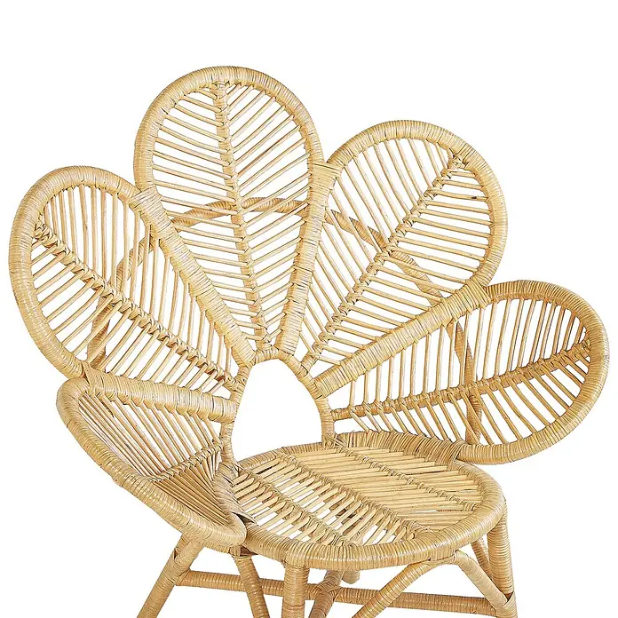 3-tlg Bistro Set FLORENTINE / LIMNI in Naturfarben/Beige/Beige -  - Heller Rattan-Stuhl mit markanter blumenförmiger Rückenlehne und geflochtener Sitzfläche.