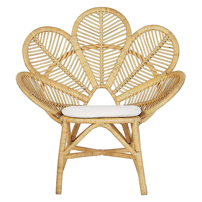 3-tlg Bistro Set FLORENTINE / LIMNI in Naturfarben/Beige/Beige -  - Natürlicher Rattanstuhl mit fächerförmiger Rückenlehne und hellem Sitzkissen.