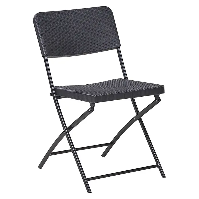 3-tlg Bistro Set TRAPPETO in Schwarz -  - Schwarzer Klappstuhl mit geflochtener Kunststoff-Sitzfläche und Rückenlehne, sowie Metallgestell.