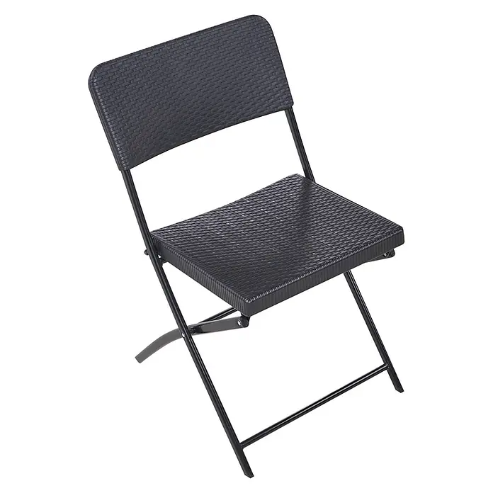 3-tlg Bistro Set TRAPPETO in Schwarz -  - Schwarzer Klappstuhl aus Kunststoff mit Rattan-Effekt an Sitz und Rückenlehne.