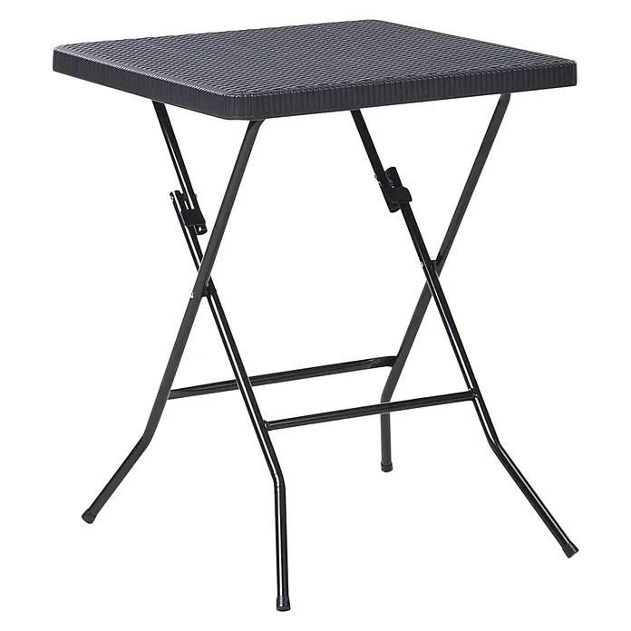 3-tlg Bistro Set TRAPPETO in Schwarz -  - Schwarzer quadratischer Klapptisch mit strukturierter Platte und gekreuzten Metallbeinen.