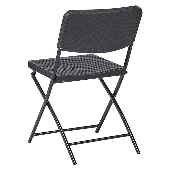 3-tlg Bistro Set TRAPPETO in Schwarz -  - Schwarzer Klappstuhl mit Rattan-Optik Sitz und Rückenlehne aus Kunststoff und stabilem Metallgestell.