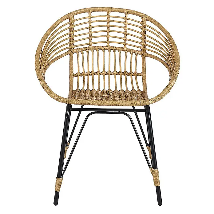5-tlg Bistro Set PELLARO in Naturfarben/Beige/Schwarz -  - Rattansessel mit geschwungener Rückenlehne und schwarzen Metallbeinen.