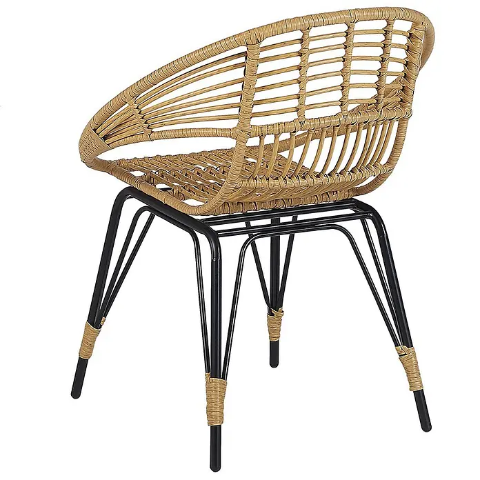 5-tlg Bistro Set PELLARO in Naturfarben/Beige/Schwarz -  - Geflochtener Stuhl aus natürlichem Rattan mit runder Sitzfläche und Rückenlehne auf schwarzen Metallbeinen.