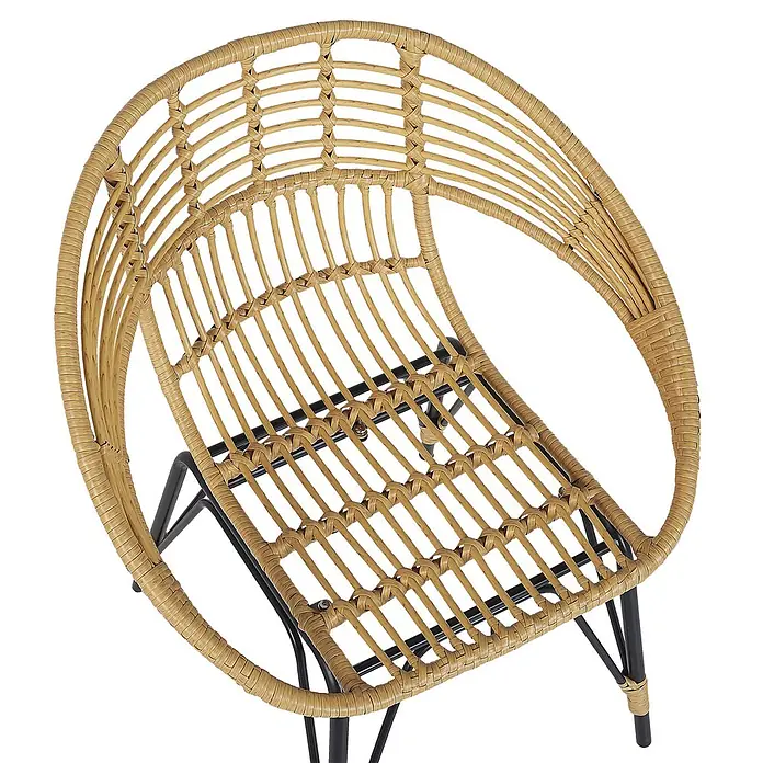 5-tlg Bistro Set PELLARO in Naturfarben/Beige/Schwarz -  - Runder Rattanstuhl in Naturfarbe mit schwarzen Metallbeinen, eine moderne Sitzgelegenheit.