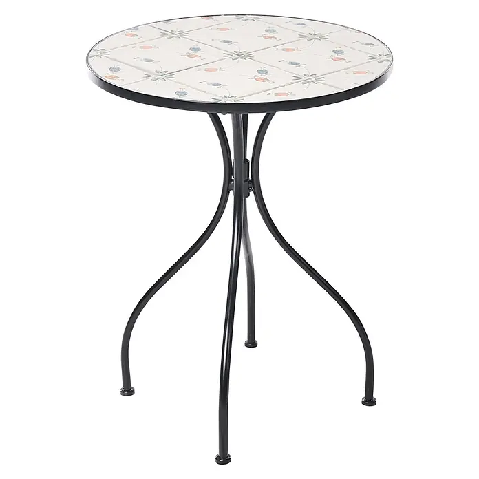 3-tlg Bistro Set CARONA in Schwarz/Weiß -  - Runder Bistrotisch mit Mosaikfliesenplatte und schwarzen, geschwungenen Metallbeinen.