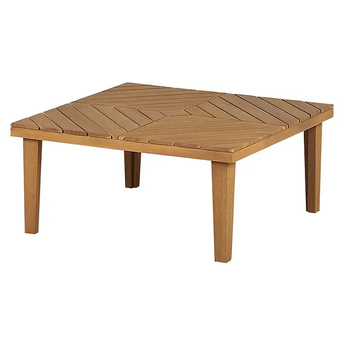 7-tlg Bistro Set BARATTI in Braun/Beige -  - Quadratischer Holztisch in Hellbraun mit einer Lattenplatte in geometrischem Muster.