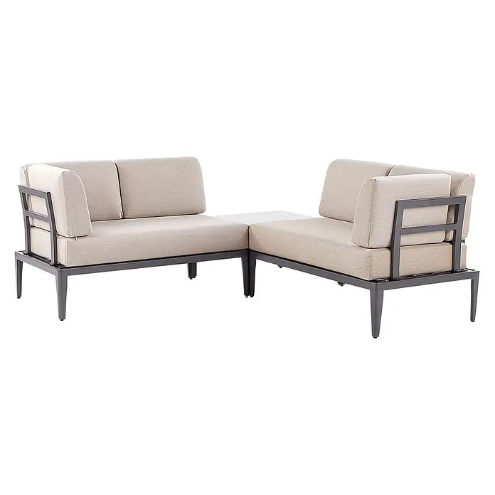 5-tlg Lounge Set RIMA in Grau/Beige linksseitig -  - Beige Outdoor-Ecksofa mit dunklem Metallrahmen und integriertem weißen Ecktisch.