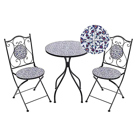 2-tlg Bistro Set CAMPRENA in Schwarz/Blau/Weiß