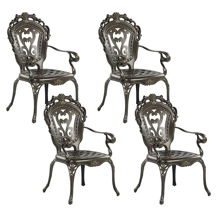 10-tlg Gartentisch Set SAPRI in Braun/Grün/Beige -  - Vier bronzefarbene, verzierte Aluminium-Gartenstühle mit herzförmigen Rückenlehnen.