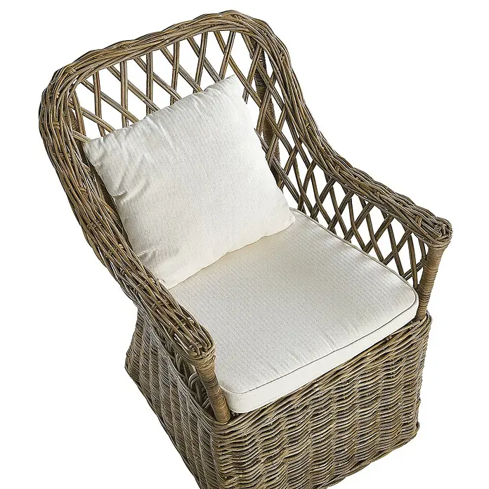 13-tlg Gartentisch Set MAROS/OLBIA in Naturfarben/Grau/Beige -  - Geflochtener Rattan-Sessel mit hellen Polstern.