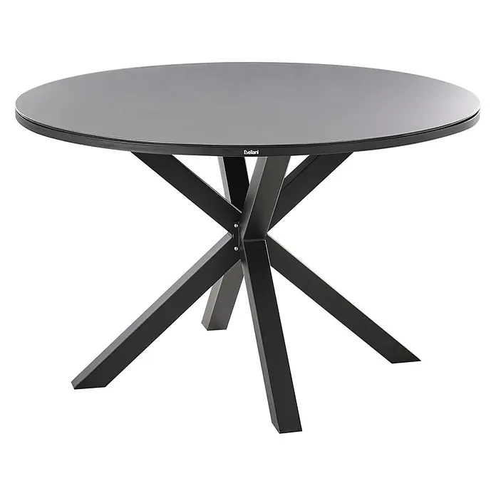 9-tlg Gartentisch Set MALETTO/TAVIANO in Schwarz/Braun -  - Runder schwarzer Esstisch mit eleganter Tischplatte und modernem, sternförmigem schwarzen Metallgestell.