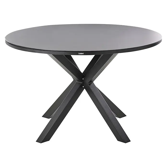 9-tlg Gartentisch Set MALETTO/TAVIANO in Schwarz/Braun -  - Runder schwarzer Tisch mit dunkler matter Platte und sternförmigem Metallfuß.