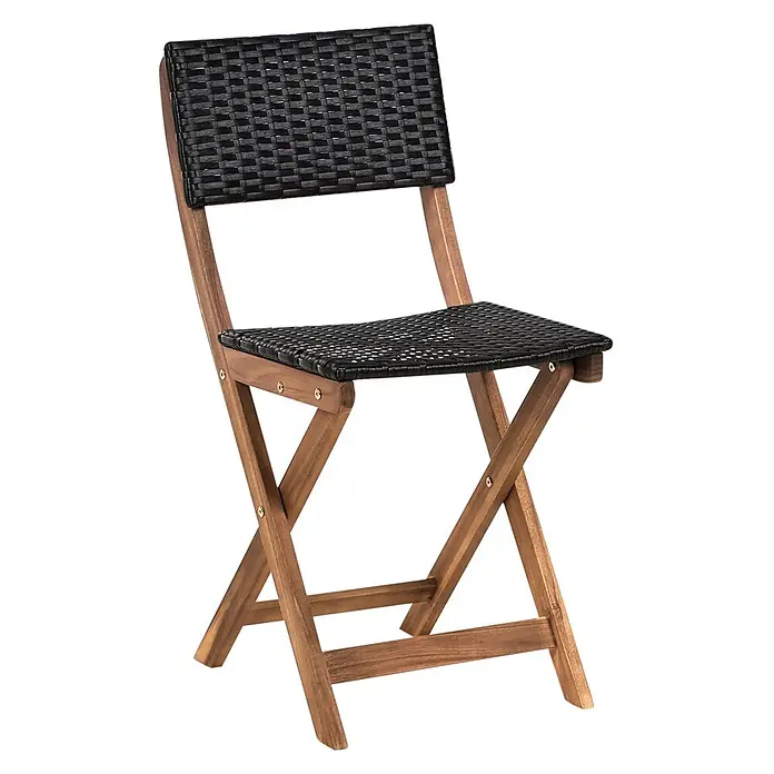 3-tlg Bistro Set RIVAROTTA in Braun/Schwarz -  - Brauner Klappstuhl aus Holz mit schwarzer geflochtener Sitzfläche und Rückenlehne.
